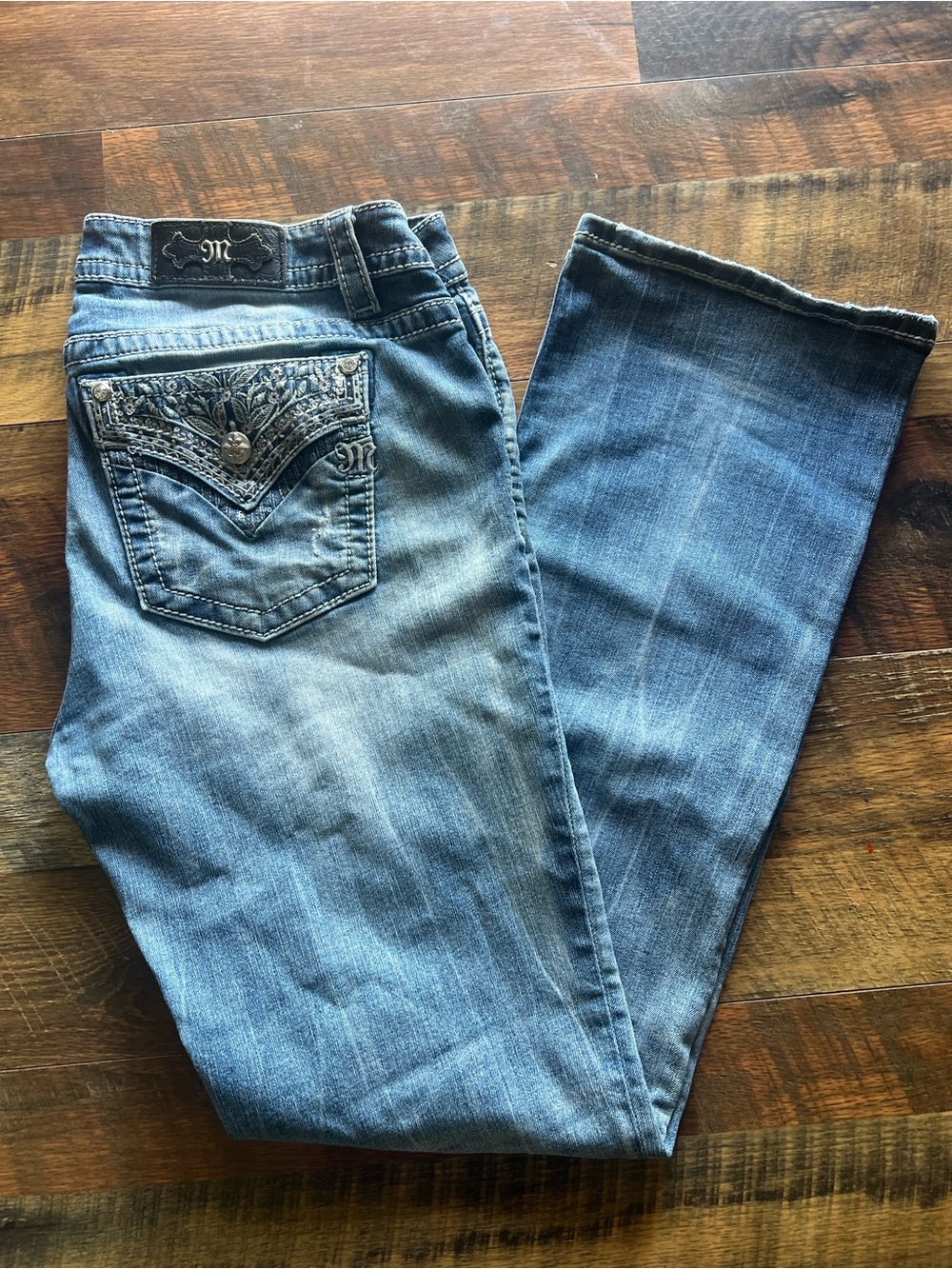 Miss Me Light Blue Boot Cut Jeans with Embroidered Back Pockets